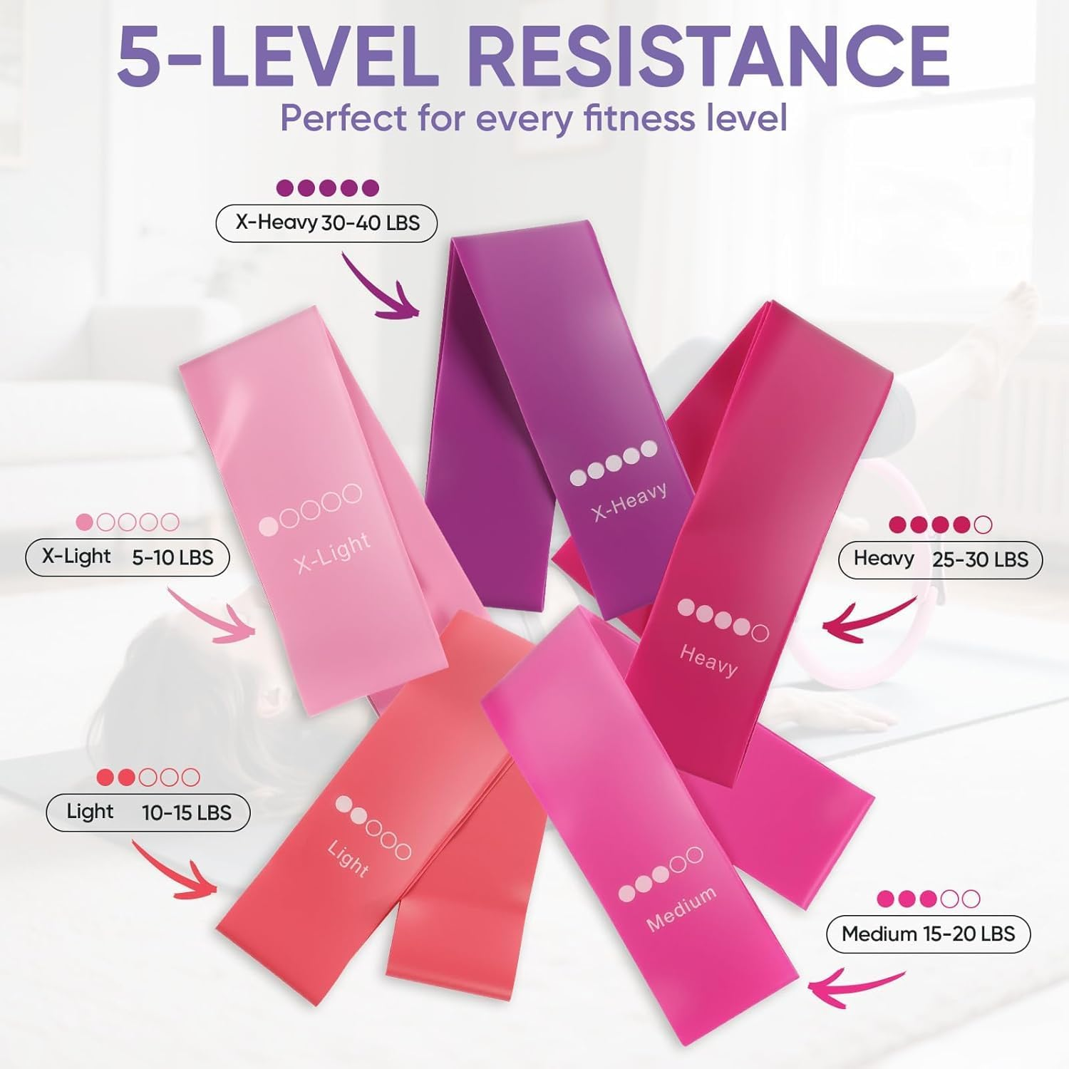 Pilates Essential Kit - Portable Fitness Equipment - with Toning Pilates Ring & Long Resistance Bands & Loop Bands & Soft Ball & Grip Socks image number 5