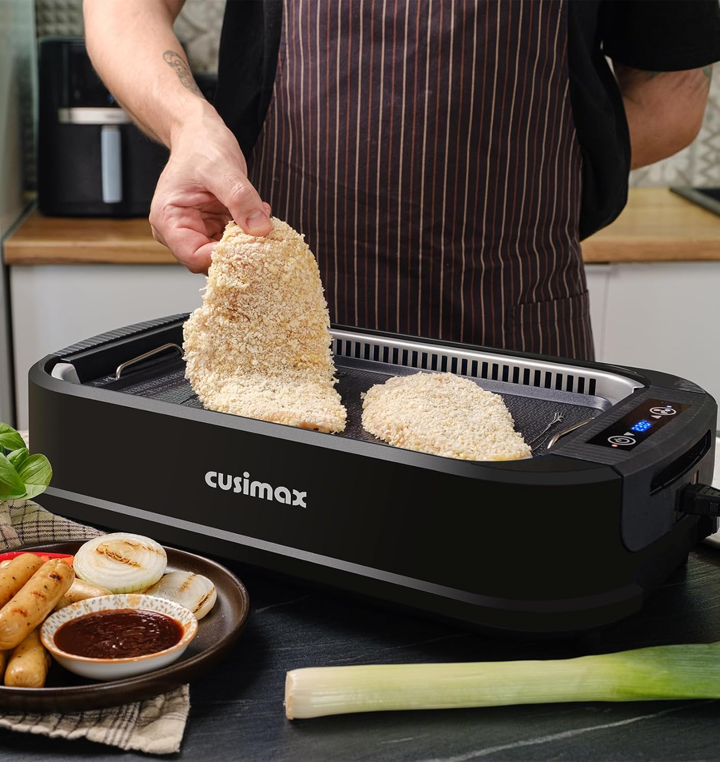 CUSIMAX Indoor Grill with Double Grill Plates, 1500W Electric Smokeless Grill with LED Smart Display & Tempered Glass Lid, Non-Stick Removable Grill & Griddle Plate, Easy to Clean image number 4