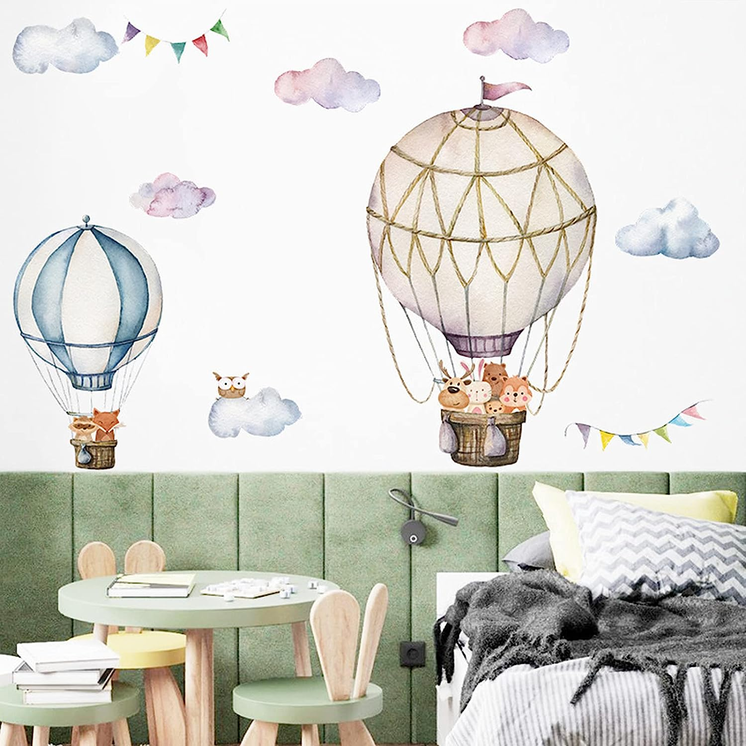 Hot Air Balloon Wall Stickers Cloud Animal Balloons Window Decals Murals Wall Art Decorative Sticker for Kids Living Room Bedroom Nursery Playroom Cute Holiday Jungle Party Decor Supplies