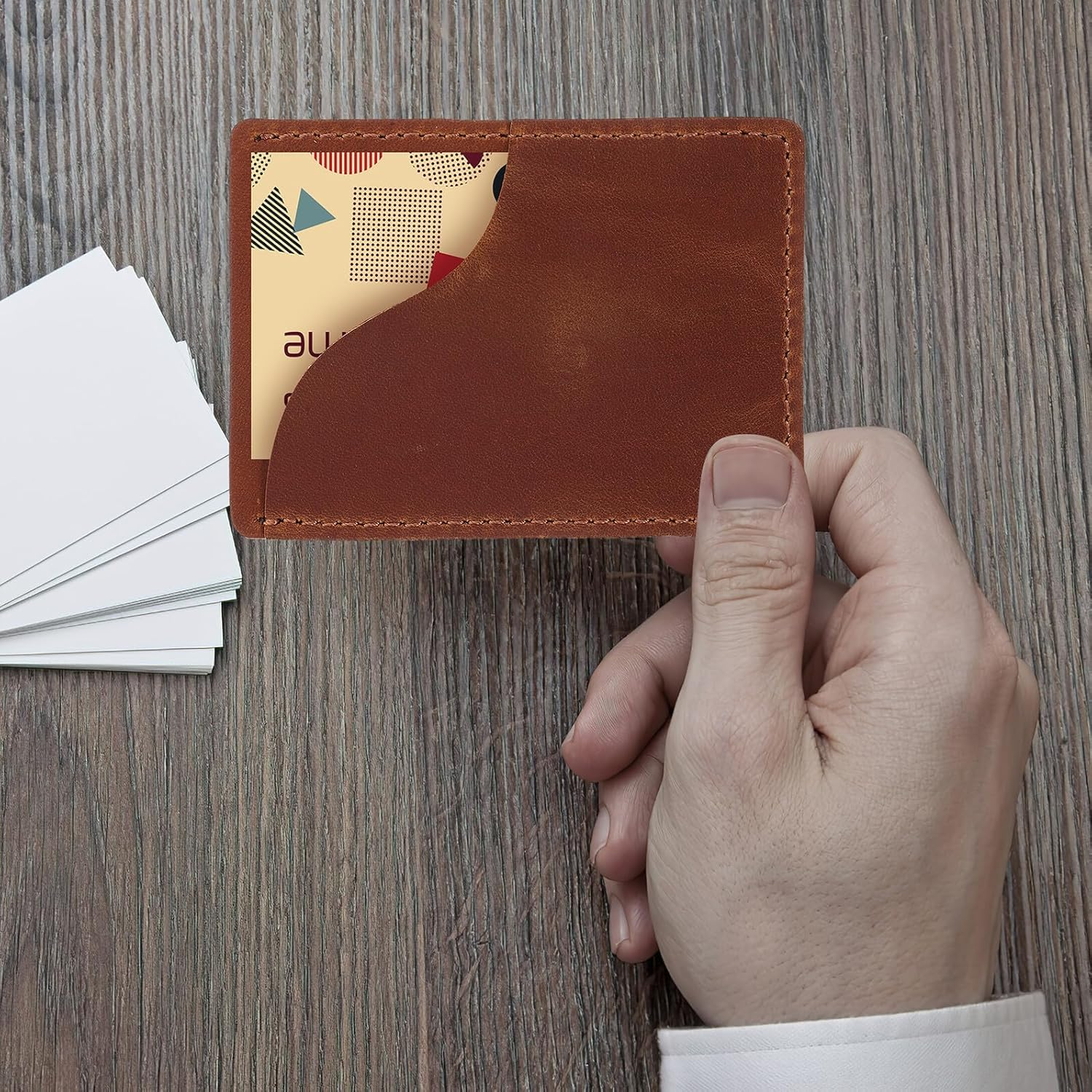 Abaodam Business Card Holder Wallet Card Organizer Pouch Brown Passport Sleeve Travel Wallet for Women image number 4