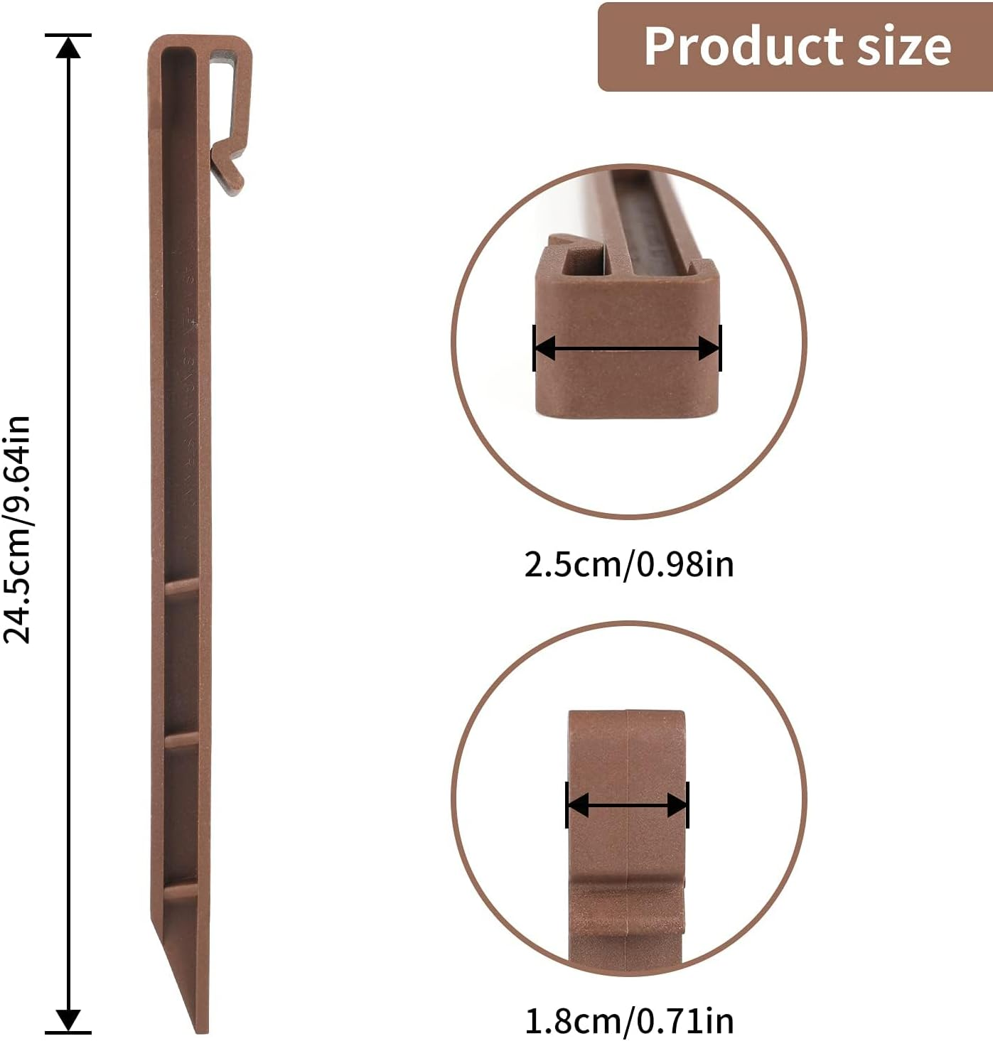 10 Inch, 12 Pack Garden Landscape Stakes - Heavy Duty Plastic Anchoring Spikes for Garden Netting, Edging & Terrace Board by Quttly (Brown) - Black image number 2