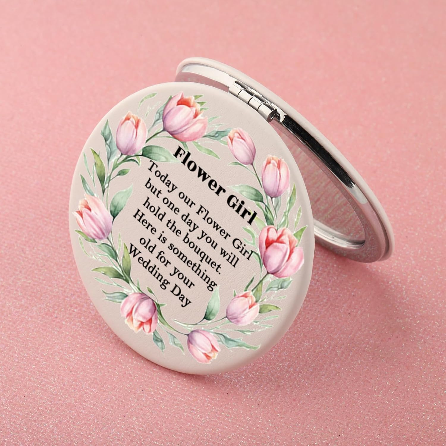 WUSUANED Flowers Girl Makeup Mirror Proposal Gifts Wedding Party Gifts Bridesmaid Mirror Mother of the Bride Gift (Flower Girl Mirror White) image number 3