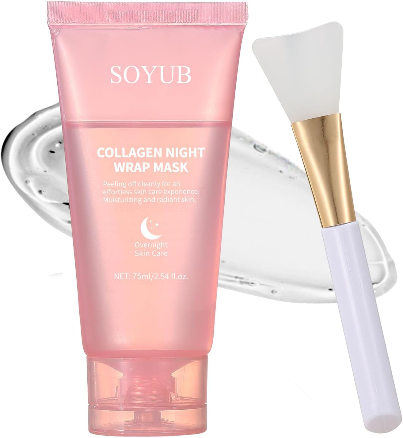Collagen Night Wrapping Mask Peel off &ndash; Overnight Face Mask for Deep Hydration, Firming & Glowing Skin Care, Reduces Sagging Wrinkles Skincare&ndash; 2.54 Fl. Oz with Jelly Brush image number 2