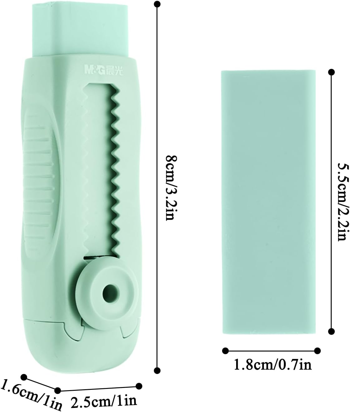 M&G 4+1 Pack Rubber Erasers Sliding Retractable Eraser, Soft Cute Erasers Push Pull Large Pencil Eraser with Plastic Sleeve 4 Refill Eraser for Students Kids, School Office Home Supplies (Green) - Pink image number 3