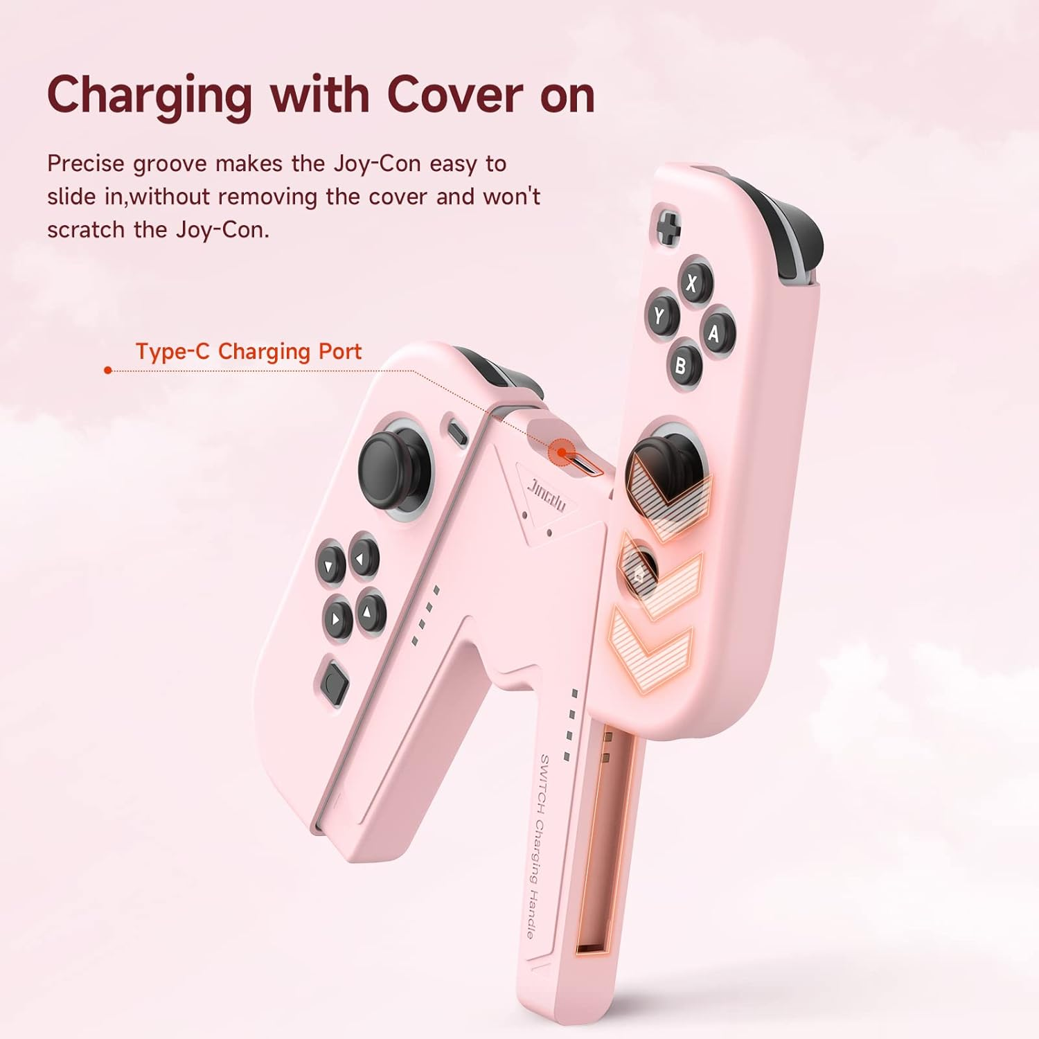 OLAIKE Joy Con Charging Grip Handle for Nintendo Switch/Oled, Joystick Charging Comfort V-Shaped Game Grip Controller with Battery Indicators, High Speed Charge While Play, Pink image number 6