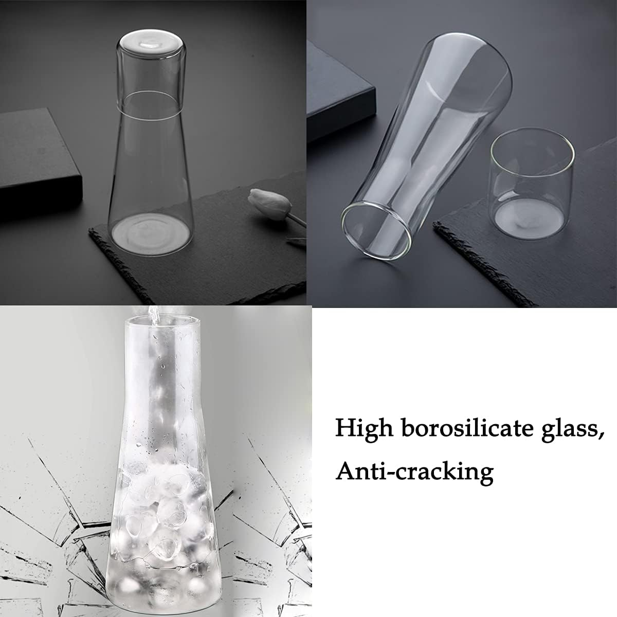 ZILJJ Clear Bedside Water Carafe Set with Tumbler Glass for Bedroom, Bedside Night Water Carafe Set with Glass, Mouthwash Decanter for Bathroom, Water Carafe with Cup for Nightstand (30 Oz/850Ml)