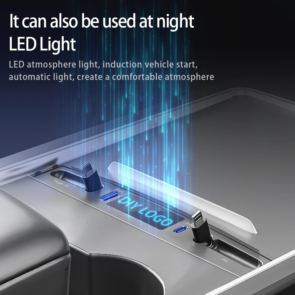 Gwydre Retractable Hub Docking Station for 2021 2022 2023 Tesla Model 3/Y,Car USB Hub for Tesla Model 3 Model Y Accessories,Car Fast Charger for Tesla Model 3/Y, PT-TSL-2-1, 1 Lightning 1 Type-C image number 4