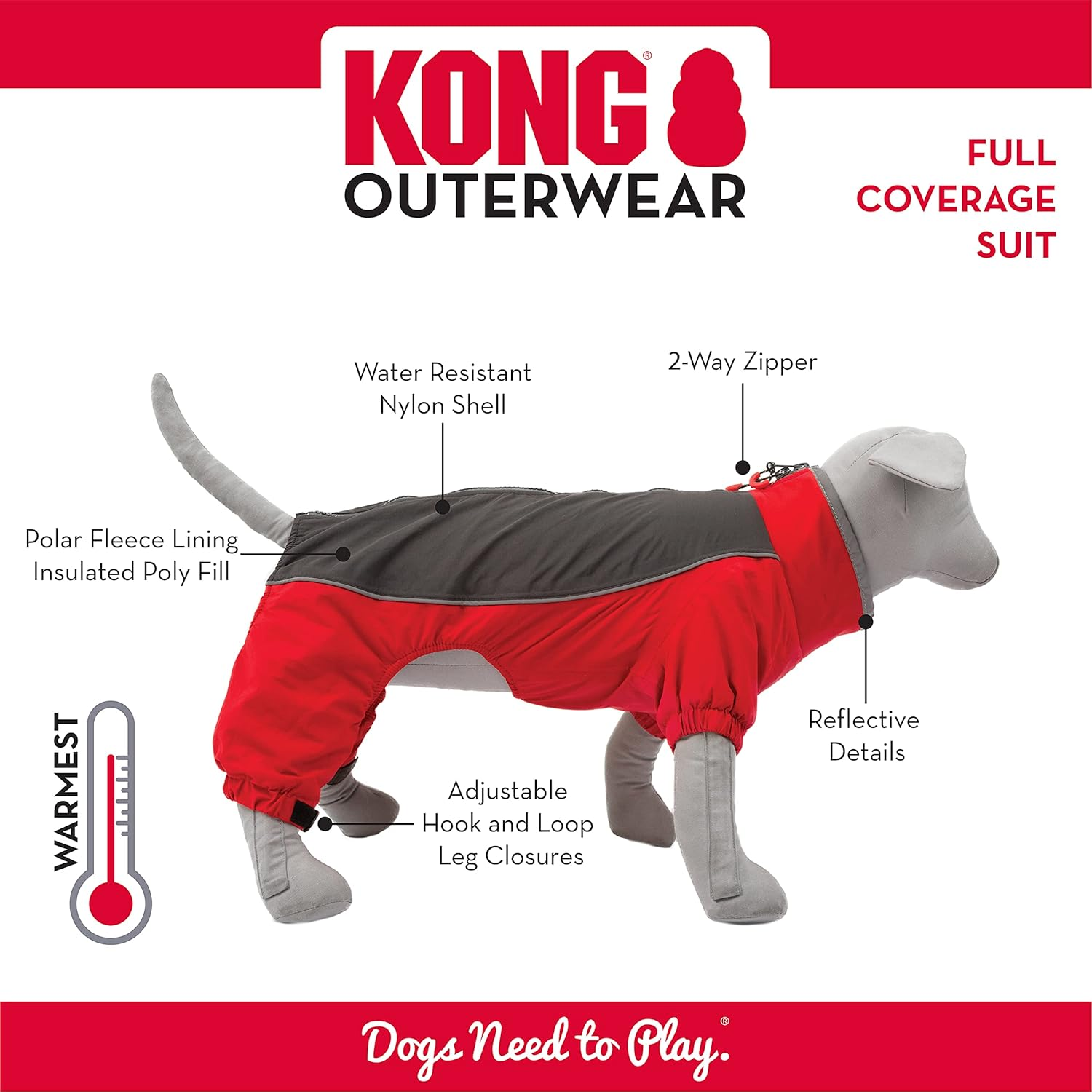 KONG Red Full Coverage Snowsuit for Dogs, Large image number 2