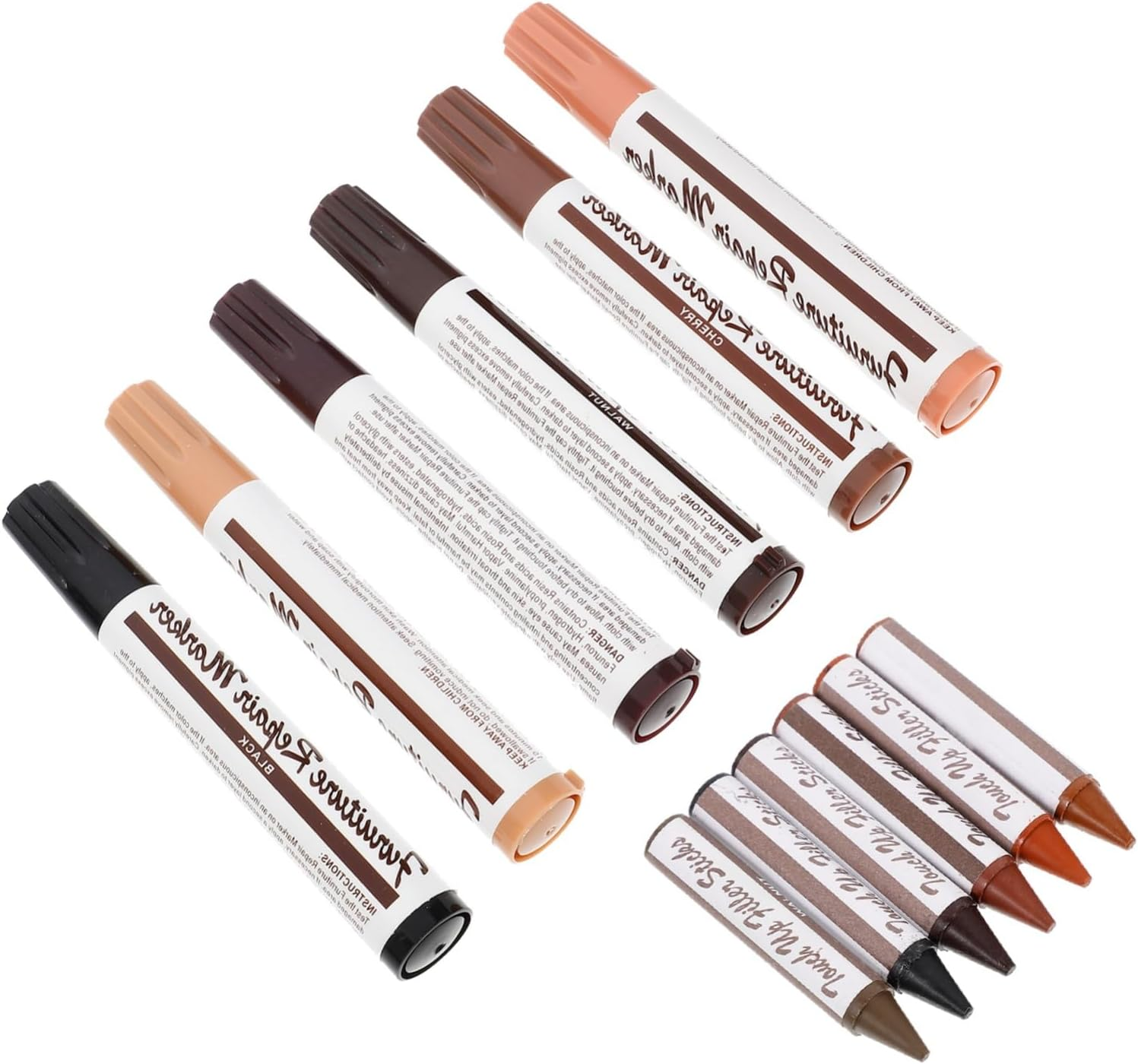 12Pcs Wood Filler Marker Repair Pen for Floor Scratch Repair Furniture Markers Touch up Pens for Home Furniture Restoration