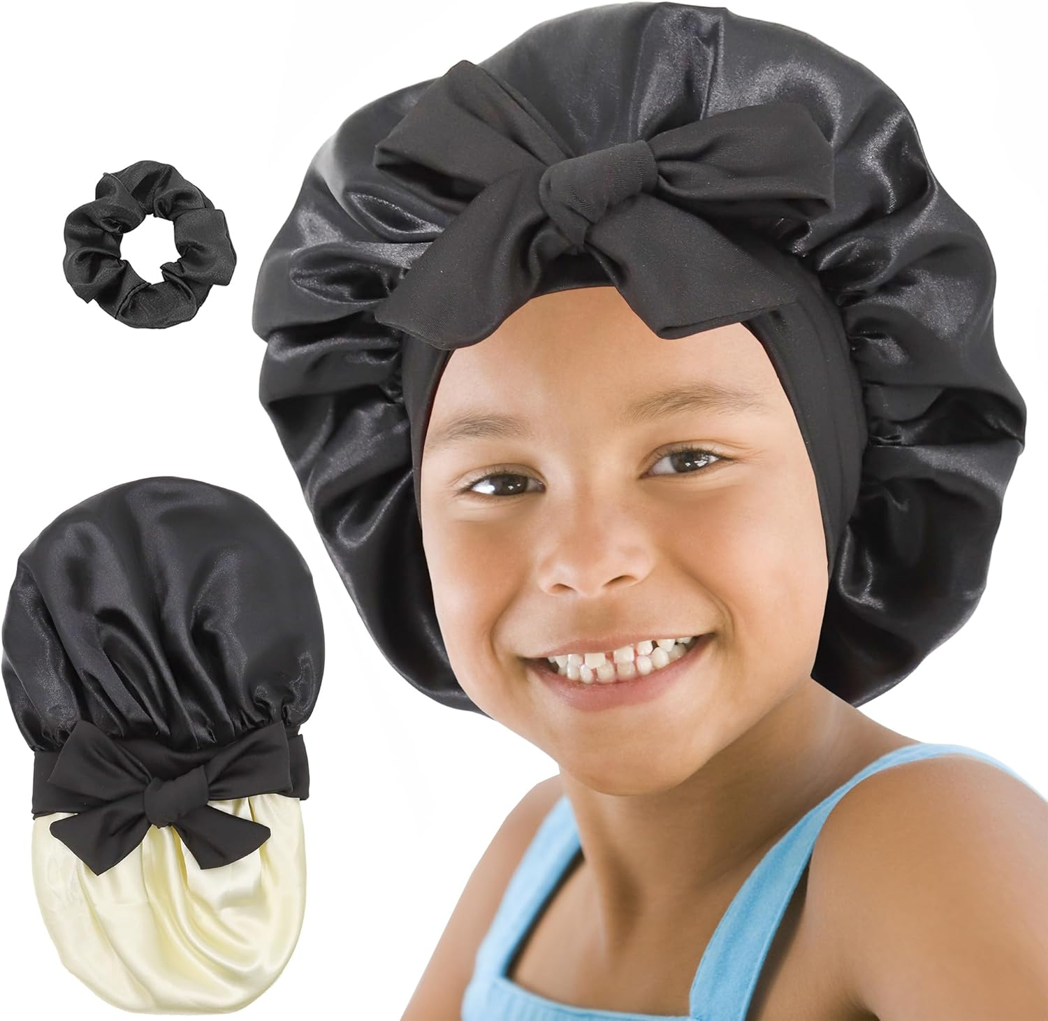 Kids Bonnet for Girls, Silk Bonnets for Kids Boys, Double Layer Satin Bonnet Sleep Cap for Child Curly Natural Hair(3-12Y)