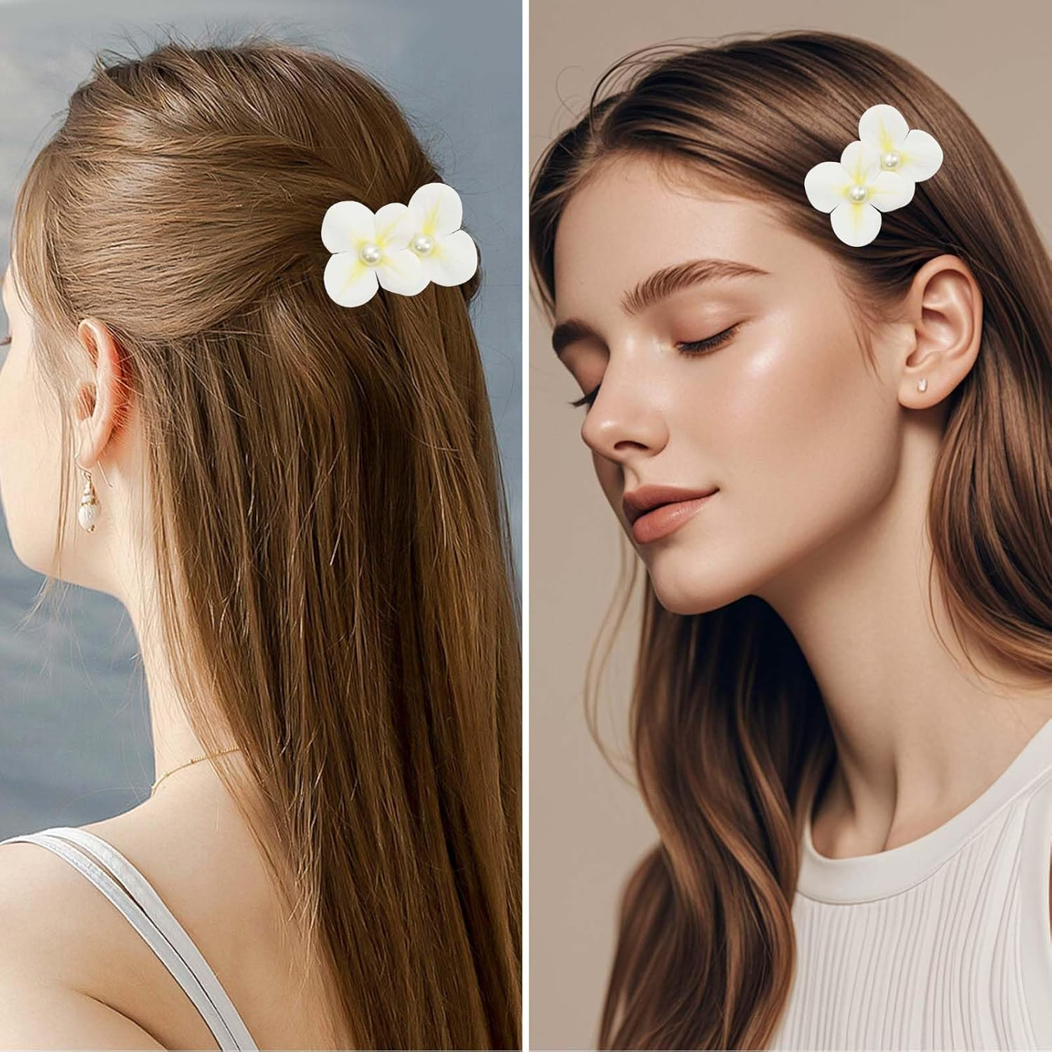 Flower Crown Headband,2 PCS Artificial Floral Crown and 2 PCS Flower Duckbill Clip,Daisy Hair Floral Wreath for Women, Girls, Wedding, Festival, Party, Hair Headbands Accessories image number 2