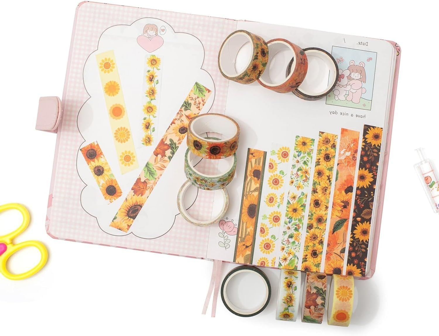 YUBX Sunflower Washi Tape Set Decorative Tape Sun Flowers Craft Supplies for DIY, Bullet Journal, Craft, Gift Wrapping, Scrapbooking image number 5