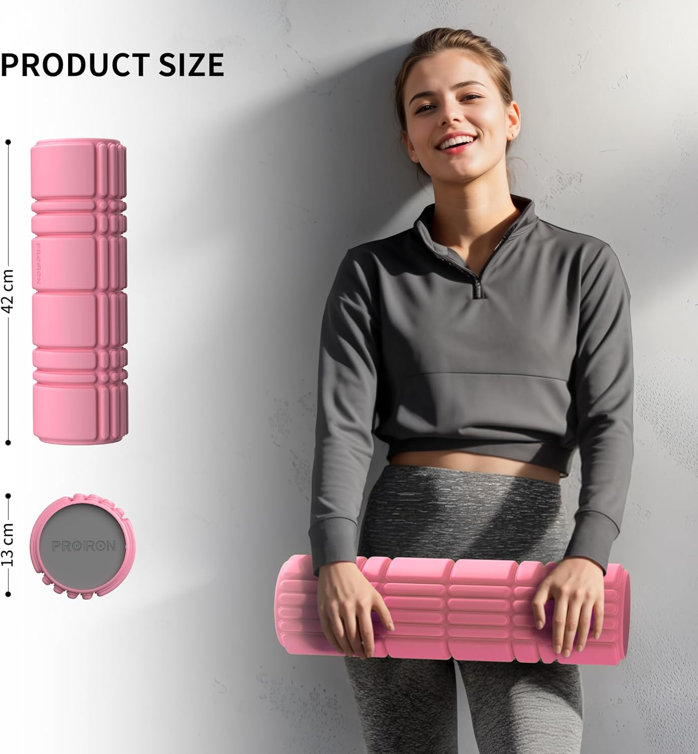PROIRON Upgraded Foam Roller (A Jelly-Like Touch), 42 * 13CM Patented Medium Density Deep Tissue Massage Roller Body Roller for Exercise, Yoga & Pilates -Pink - Pink image number 2