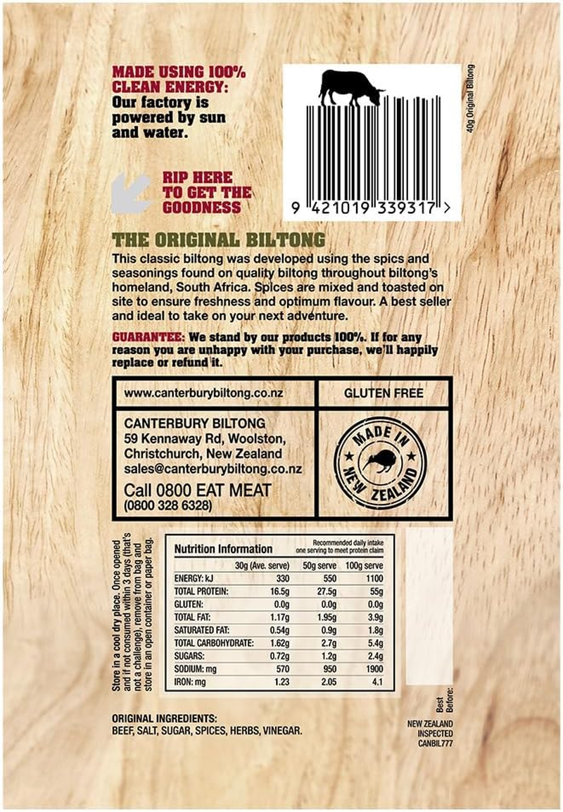 Canterbury Biltong Air-Dried Beef Snacks Original 40G