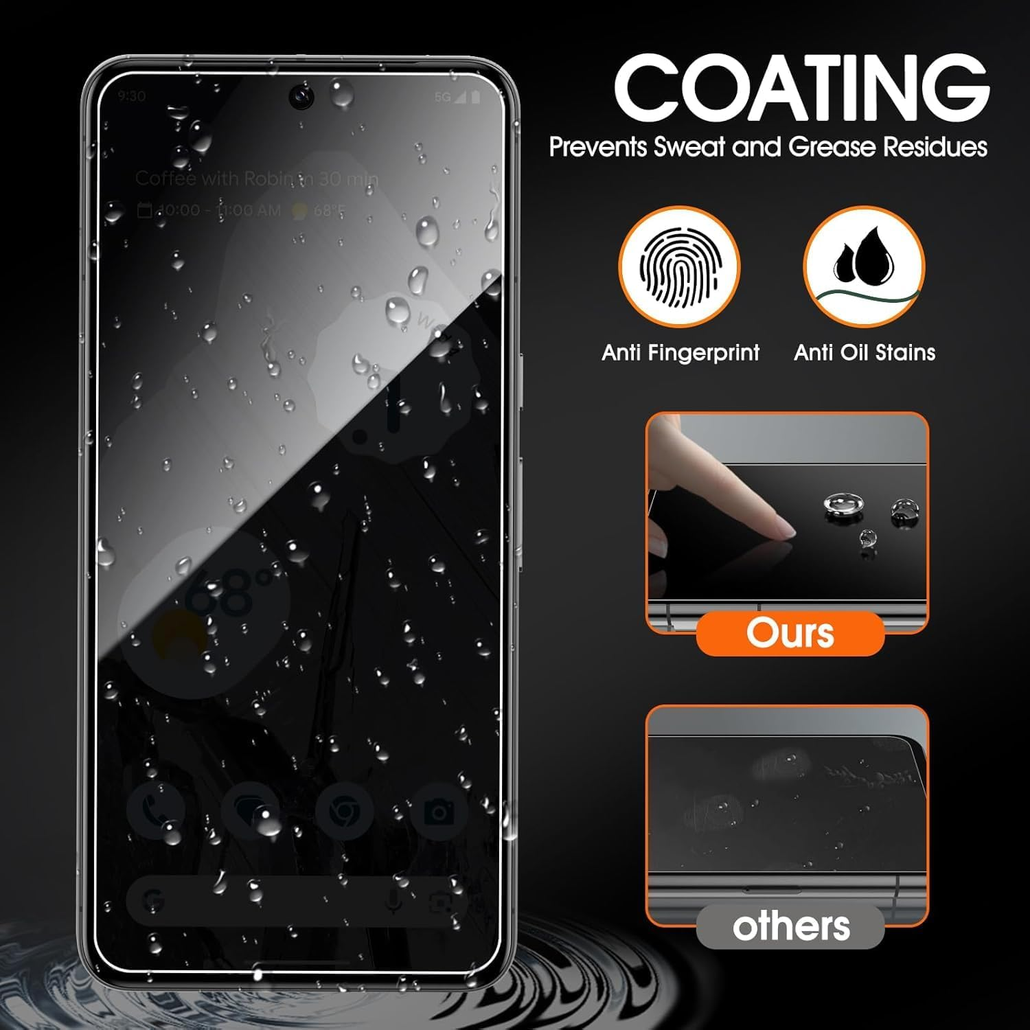 Zonyee 3 Pack Privacy Screen Protector for Google Pixel 10 Pro, 9H Hardness Anti-Spy Full Adhesive Coverage Tempered Glass Film for Google Pixel 10 Pro [Support Fingerprint Reader, Anti-Fingerprint] image number 1