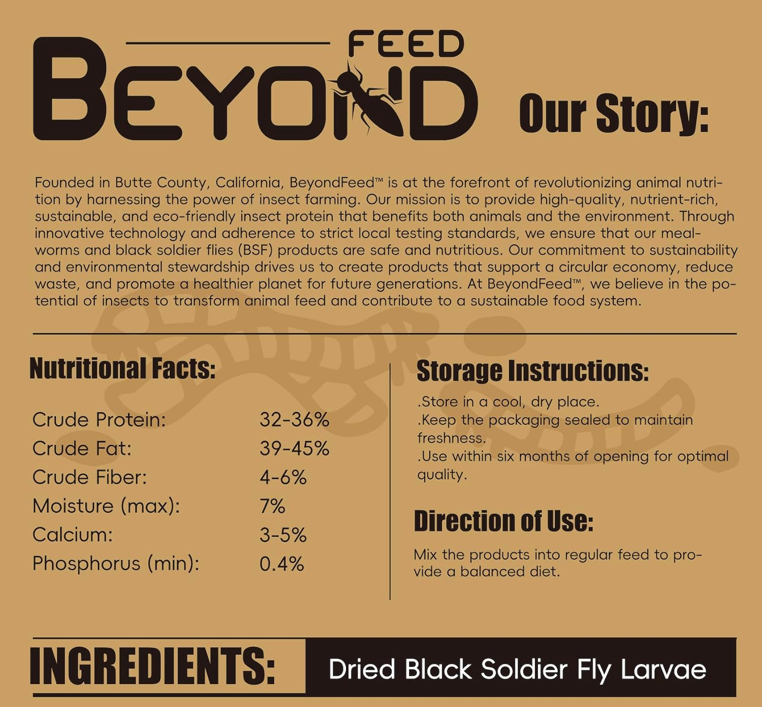 Beyondfeed&trade; 1Kg Dried Black Soldier Fly Larvae - Nutrient-Rich, Sustainable Feed for Chickens, Ducks, Birds, Reptiles, Fish, Hamster, Turtles and More (2.2Lbs/1Kg Package) image number 3