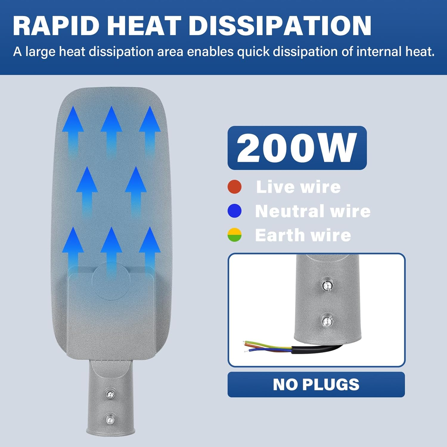 RIGIDON LED Street Light for Outdoor Use, 200 W, 13892 Lm, IP66 Waterproof, Warm White Parking Light for School Street, Parking, Basketball Court, Yard, Square, Garage, Garden, Flood Lights 4000 K