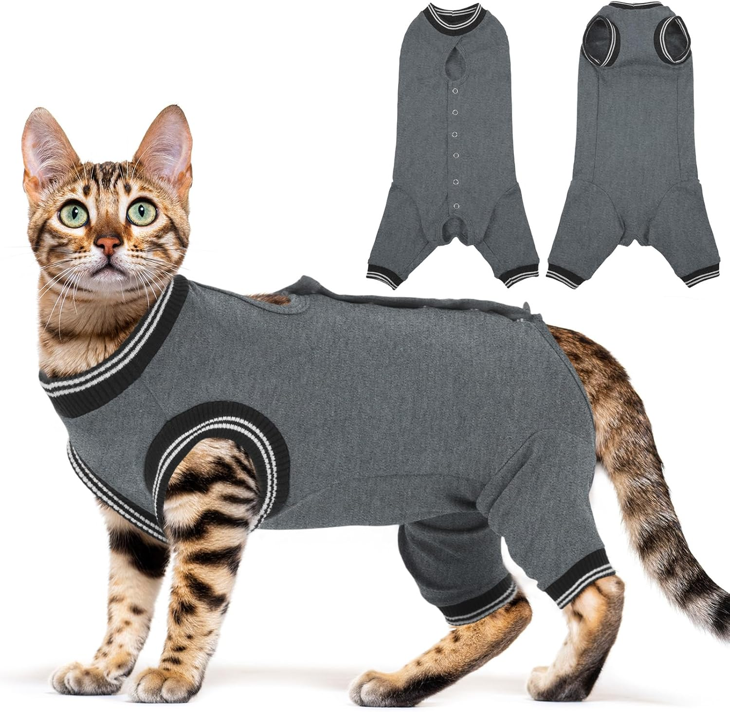 Lelepet Cat Recovery Suit for Hind Legs, Surgery Recovery Suit for Cats after Surgery, Anti-Licking E-Collar Alternative Post Surgery, Long Rear Sleeve Wound Cover Abdomen Kitten Onesie, Royalblue XL