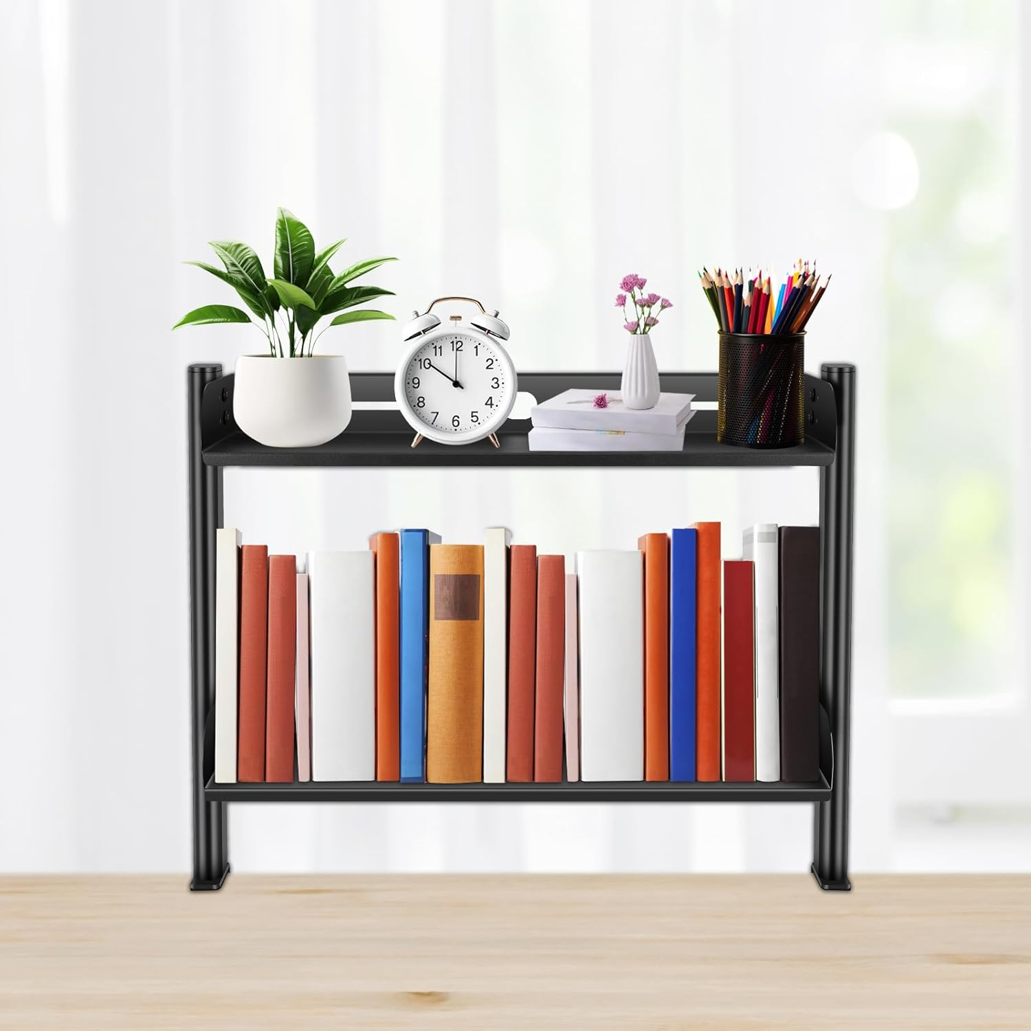 DJAPWPX Clamp on Desk Shelf, 2 Tiers Desktop Clamp Organizer, Easy to Install Table Mount Shelf, Space Saving Desktop Shelf for Office Sturdy Table Accessories image number 6