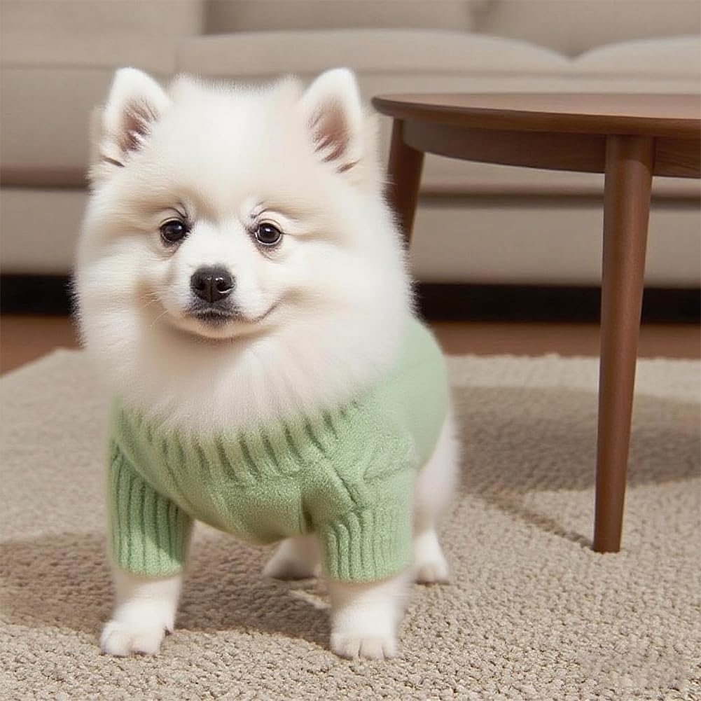 Dog Knitted Jumper,Kiwinvou Green Cold Weather Pet Warm Clothes, Dog Winter Pullover Sweater for Cat Puppy Small Medium Dog image number 2