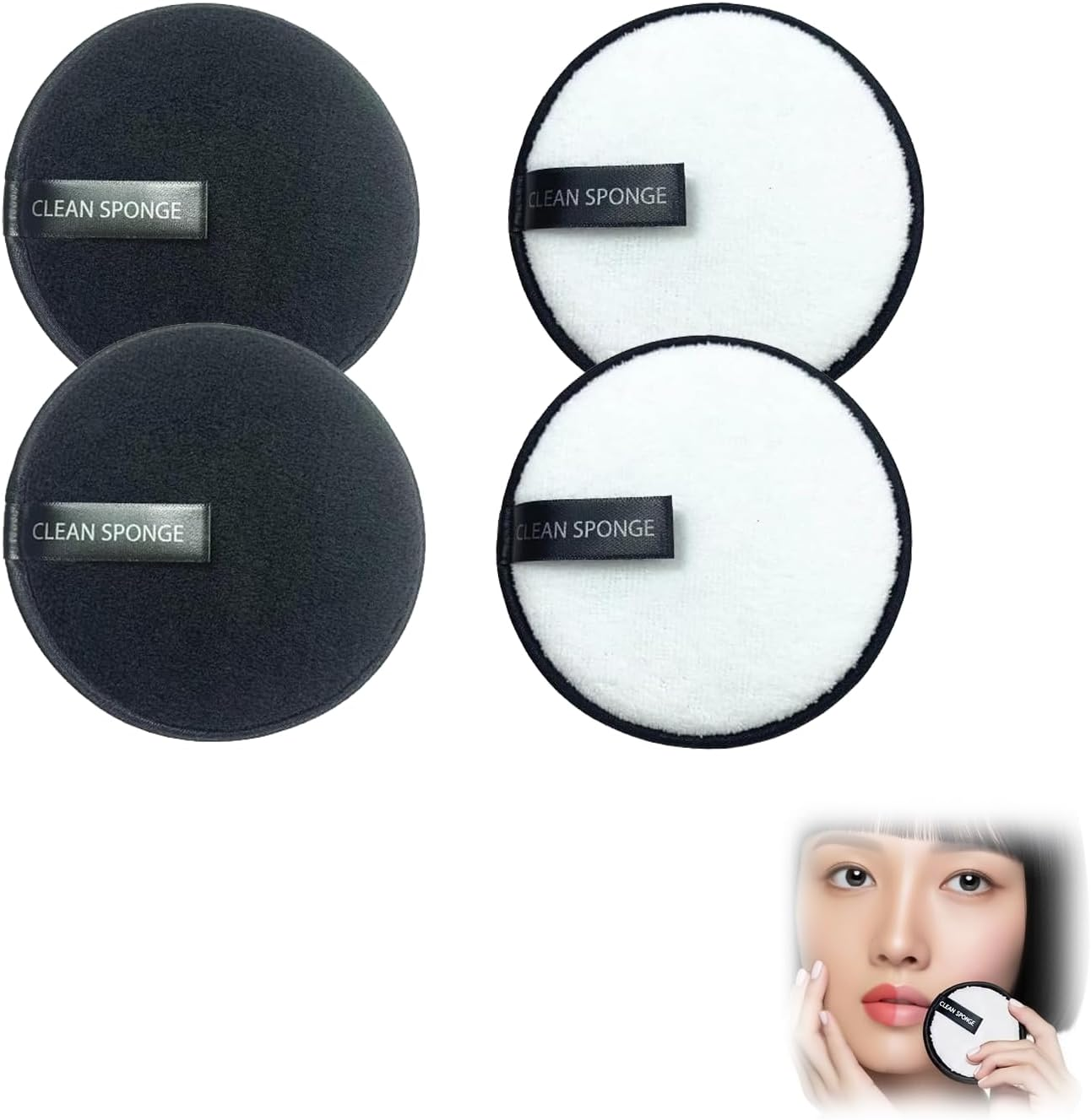 Makeup Remover Pads 4 Pack 2 Black 2 White Reusable Microfiber Face Pads Washable for All Skin Types Eco Friendly image number 2