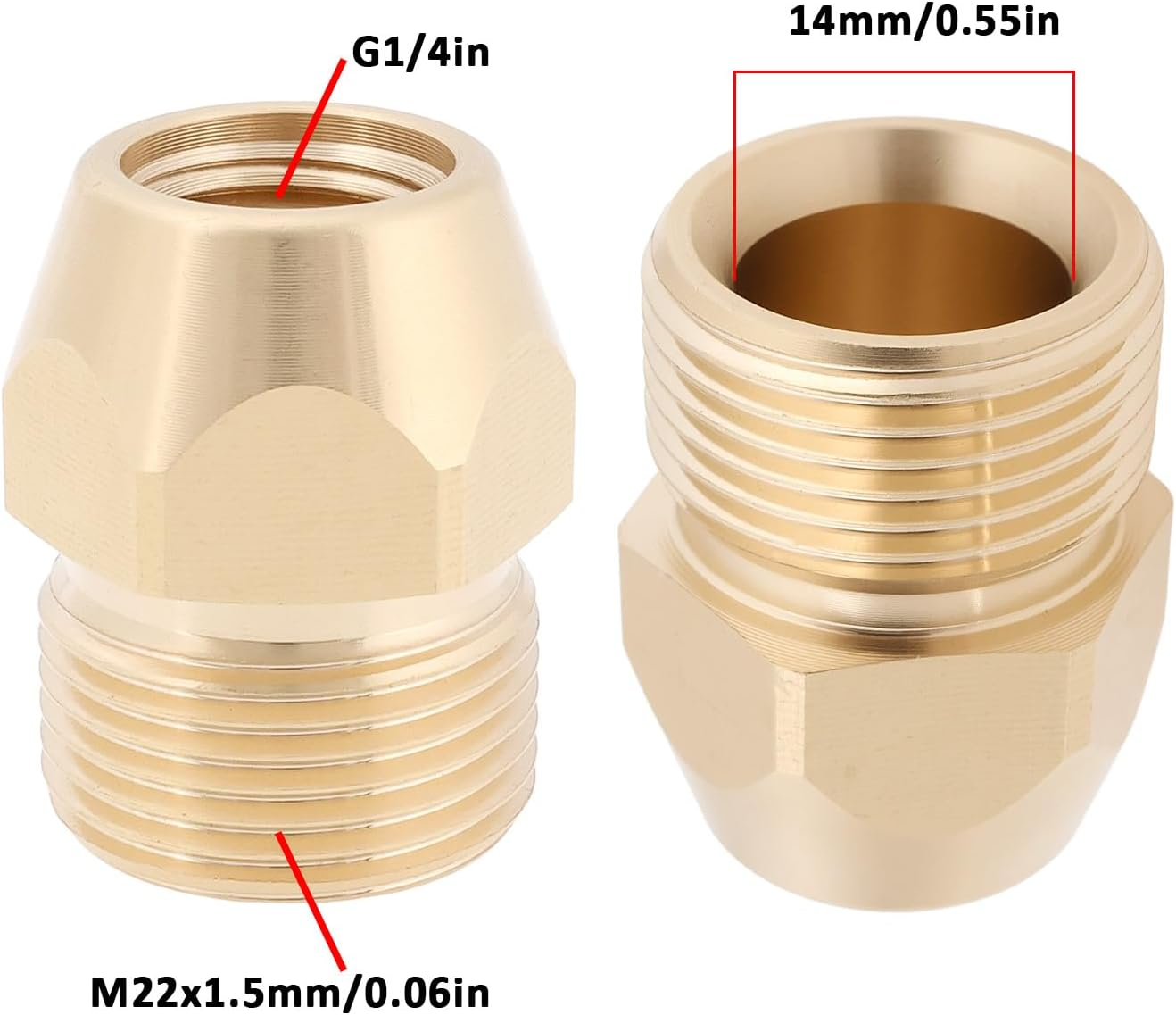 Briny River 2Pcs M22X1.5 to G1/4" High Pressure Cleaner Hose Adapter Washer Nipple Connector Brass image number 6