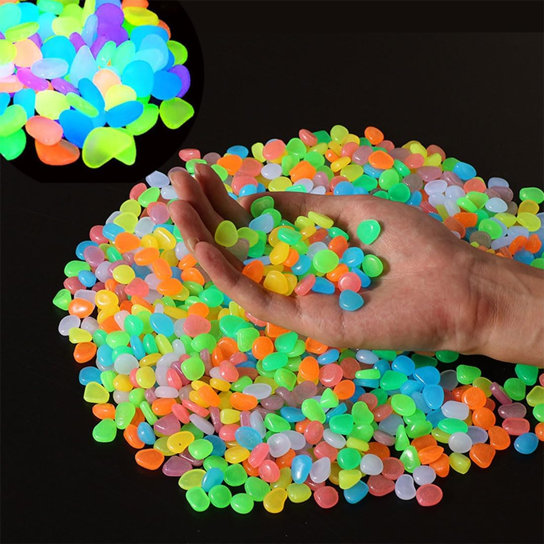 Omcleaner Rainbow Glow Pebbles 1000 Pcs Glow Stones for Fish Tank Lawn Yard Garden image number 1