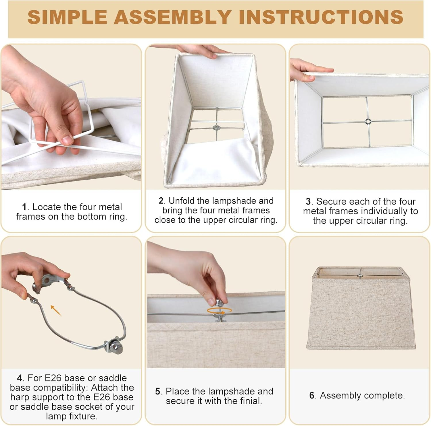 Square Lamp Shade, Large Beige Linen Lampshade, Top 7"X12.5", Bottom 9"X15", Height 9.8", Rectangular Lamp Shade With1 Shade Bracket,2 Adapters, Fits Table,Floor and Wall Lampshade, Easy Install image number 4