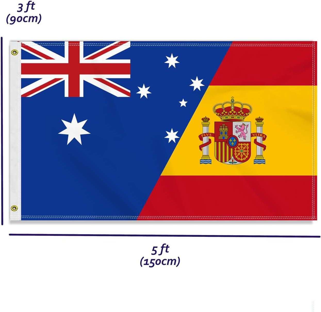 Large 3&times;5 FT Spain Australia Friendship Flag, Big Spanish Australian 150D National 2 in 1 Outdoor Banner,Decorgarden with Brass Gromment image number 2