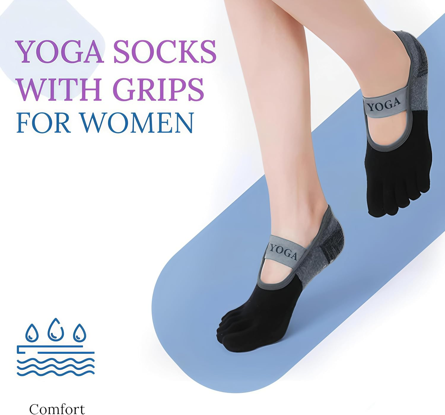 Pilates Socks Yoga Socks with Grips for Women Non-Slip Grip Socks for Pure Barre, Ballet, Dance, Workout - 2, Black And Grey image number 1