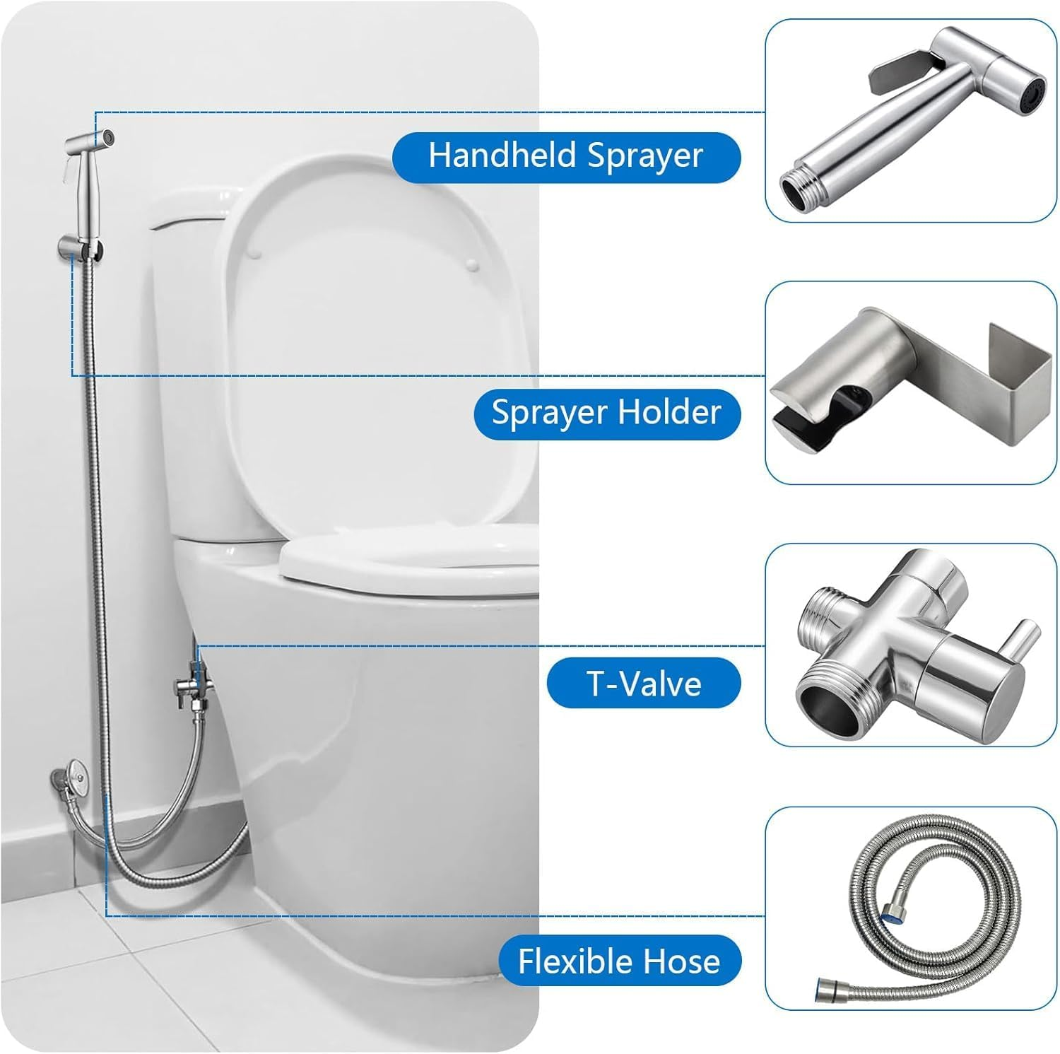 Handheld Toilet Bidet Sprayer for Jet Spray Variable Spray Pressure with Bidet Hose for Feminine Wash Muslim Shower Stainless Steel Bathroom Jet Sprayer Kit for Baby Cloth Diaper Washer image number 6