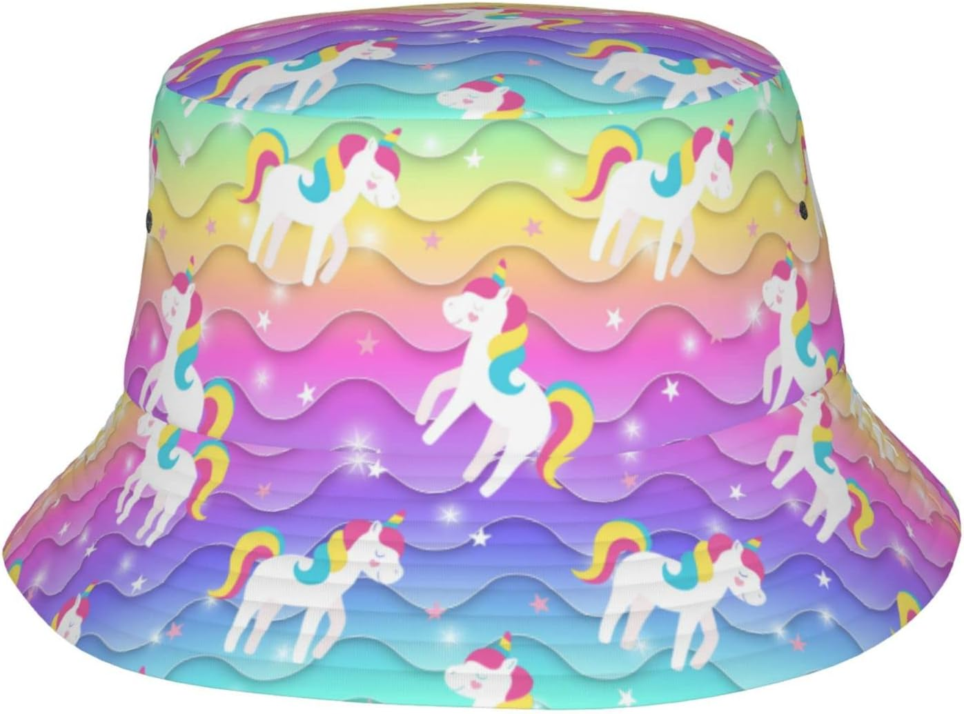 Fashion Unicorn Bucket Hat Rainbow Galaxy Print Sun Hat Packable Summer Unisex Outdoor Fisherman Hat for Women and Men - Rainbow Unicorn 02 image number 5