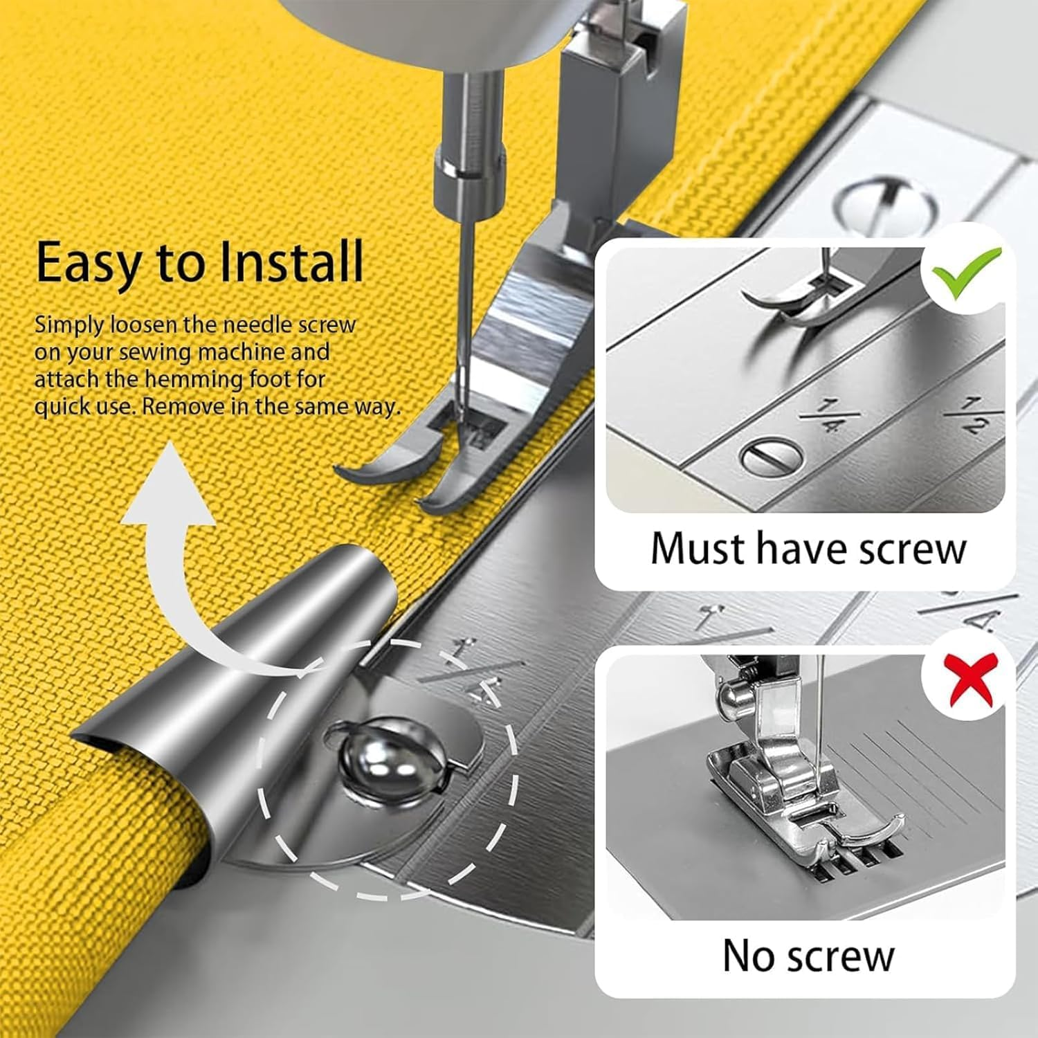 XUANZHI 4Pcs Universal Sewing Rolled Hemmer Foot, Wide Rolled Hem Pressure Foot,Size 3/4/5/6Mm,Home Industrial Curved Scroll Hemmer Foot image number 2