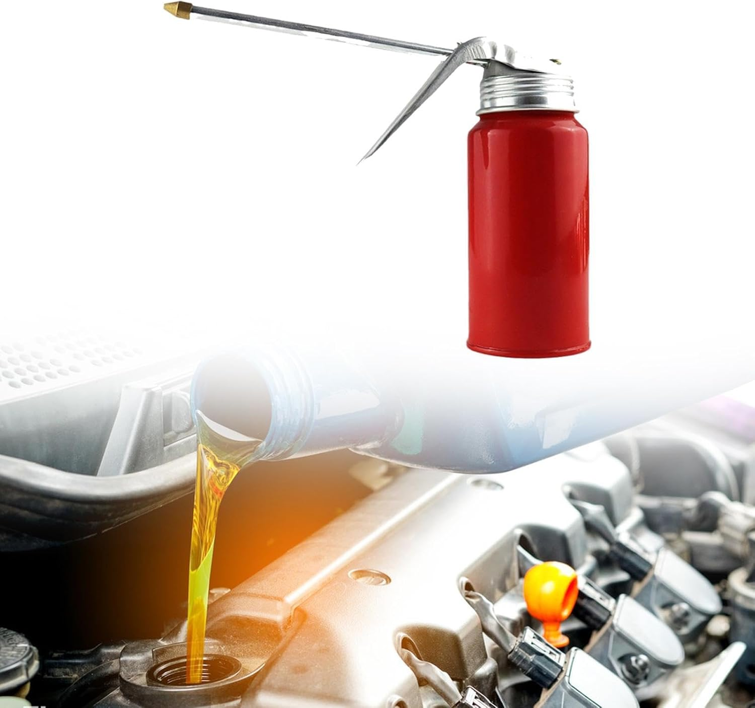 STARTIST Metal Oil Can with Spout,High Pressure Hand Pump Oiler Can Tool Professional Pump Oiler Oil Pump Can for Machines Truck image number 2