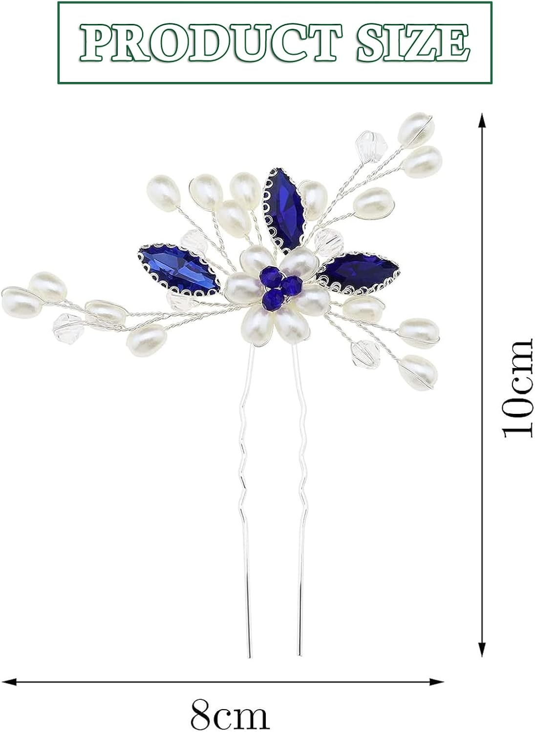 Xinlon Pack of 2 Hair Accessories Girls, U-Shaped Bridal Hair Pins, Hair Accessories Wedding Blue, Crystal Beads, Bridal Hair Comb for Bridesmaids, Brides, Wedding, Ball, Party, Stage Shows image number 4