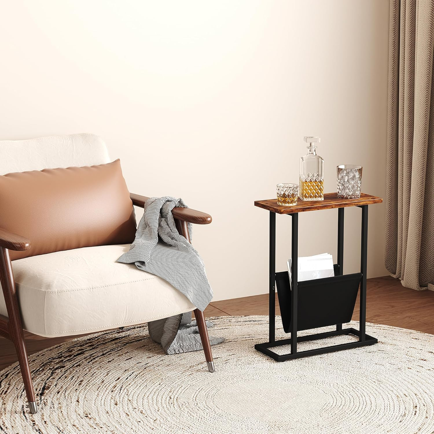 HOMEFORT Narrow End Table with Magazine Holder Slim Side Table for Living Room, Bedroom, Sofa Small Spaces, Rustic Brown image number 4