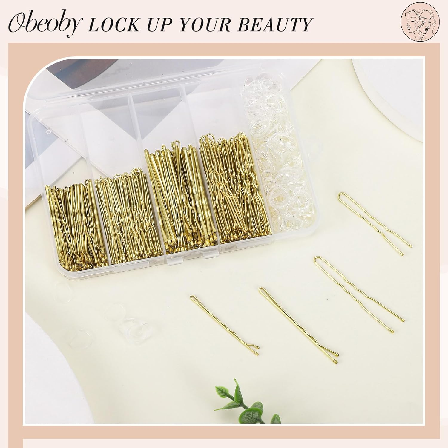 460-Piece Hair Pins and Hair Bobbles Set, 220 Bobby Pins - 2 Sizes and 240 Hair Bobbles with Storage Box for Women Girls Wedding Hairstyles (Gold) image number 4