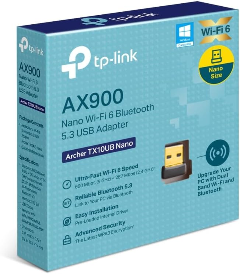 Tp-Link AX900 Wi-Fi 6 Bluetooth 5.3 Nano USB Adapter, 5Ghz, Lower Latency Gameplay, WPA3 Security, Nano-Size, Easy Setup & Flexible Design, Windows 11/10 Compatible(Archer TX10UB Nano) image number 3