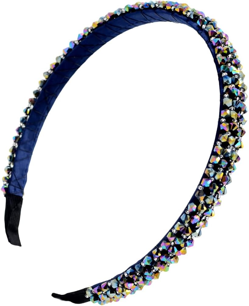 Ruihfas Fashion Sparkle 4 Rows Crystal Rhinestone Headbands Beaded Hair Hoop Band (Green)