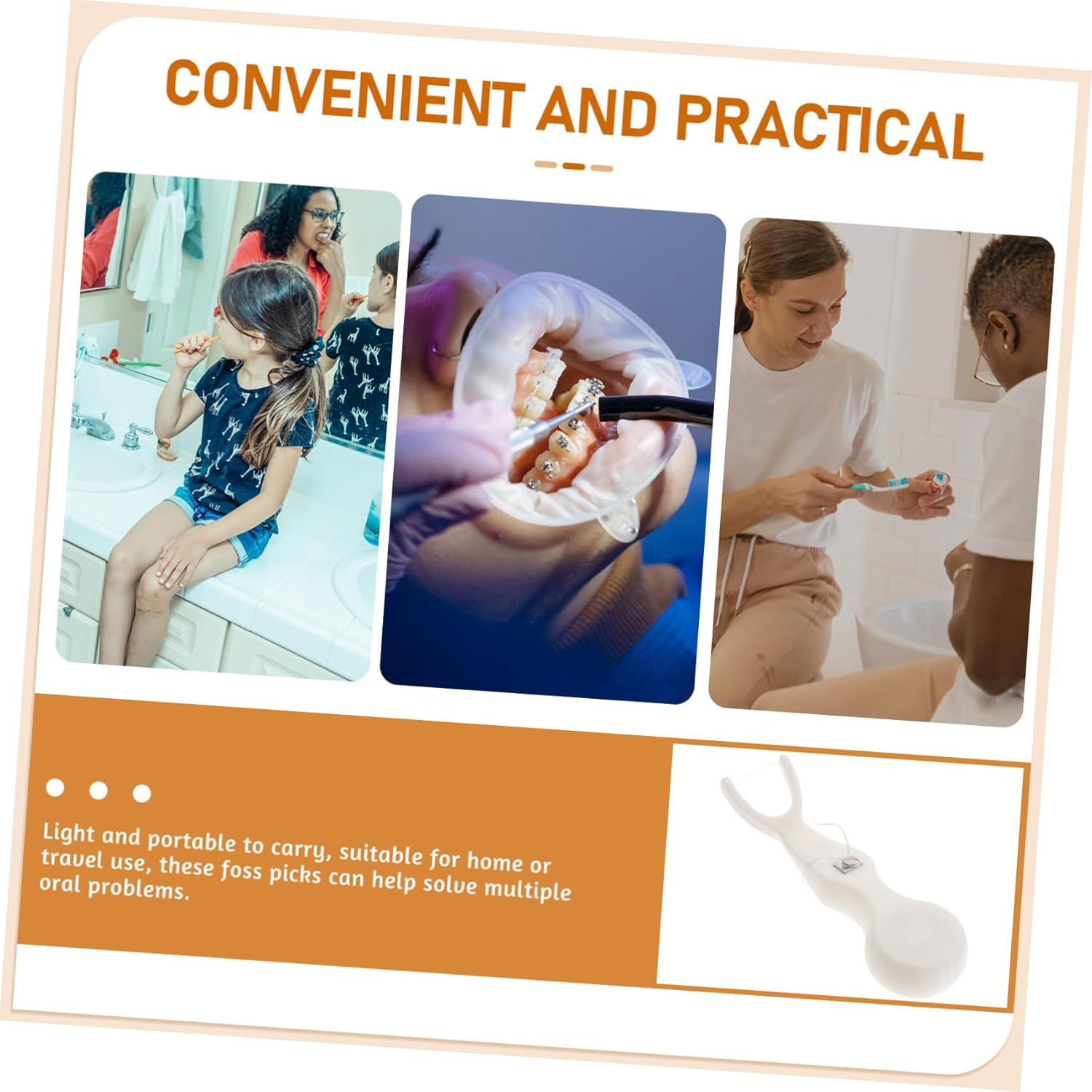 EXQUIMEUBLE Dental Floss Holder Floss Pick Portable Teeth Cleaning Tool White Suitable for Oral Care at Home and Travel image number 3