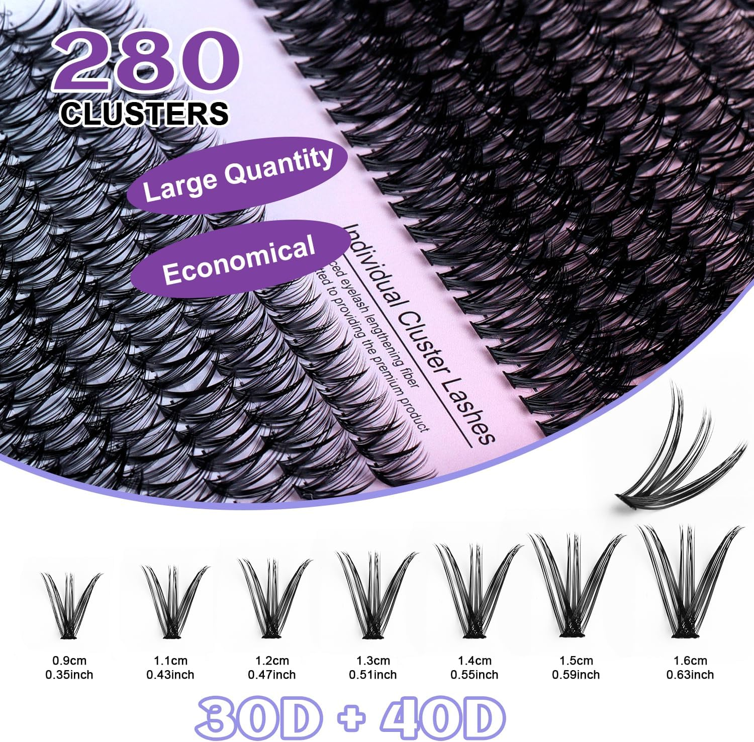 Cluster Lashes 280PCS Wispy Lash Clusters 30D/40D Curl Mixed Tray Extension Lash Clusters Individual Lashes Soft DIY Eyelash Extensions Mixed Tray Eyelash Clusters Natural Look image number 5