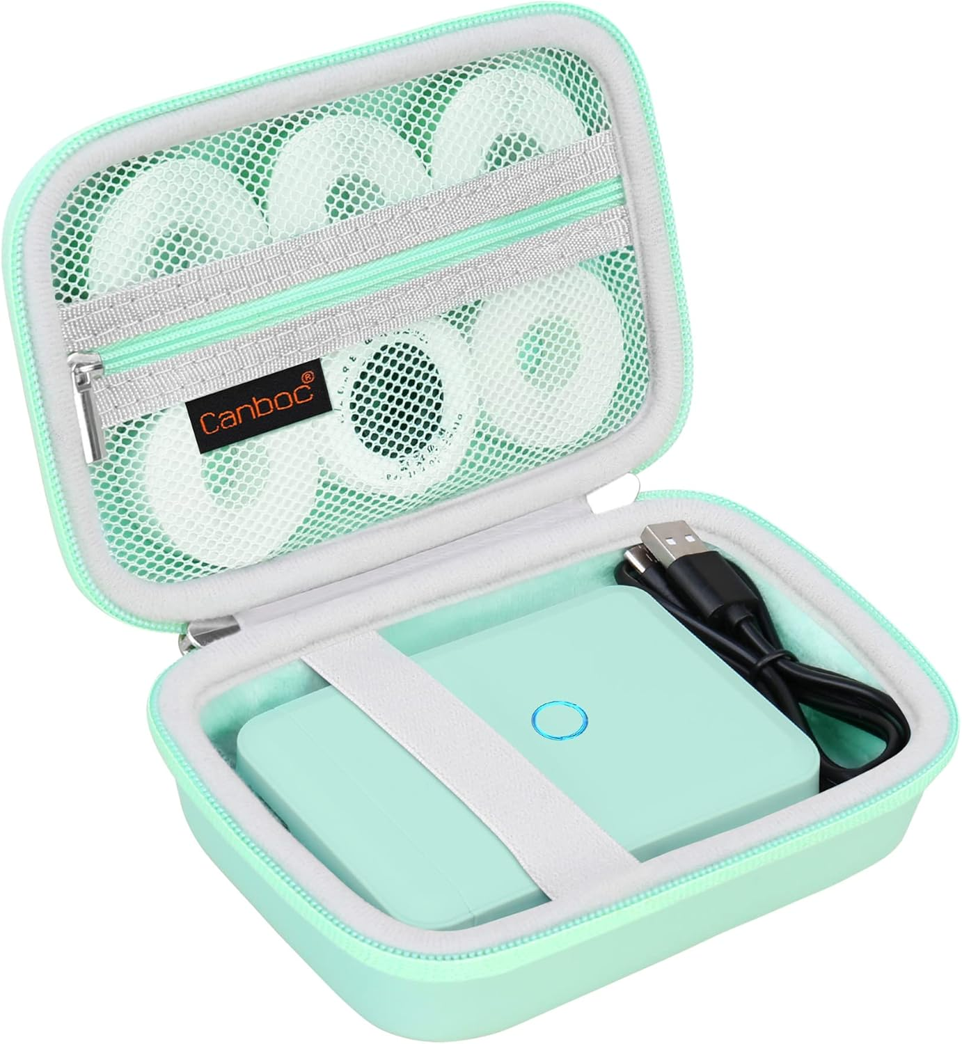 Canboc Hard Carrying Case for JADENS D110 Label Maker Machine, Portable Bluetooth Label Printer Box, Zipper Mesh Bag Fits Label Paper and Charging Cord,Grey