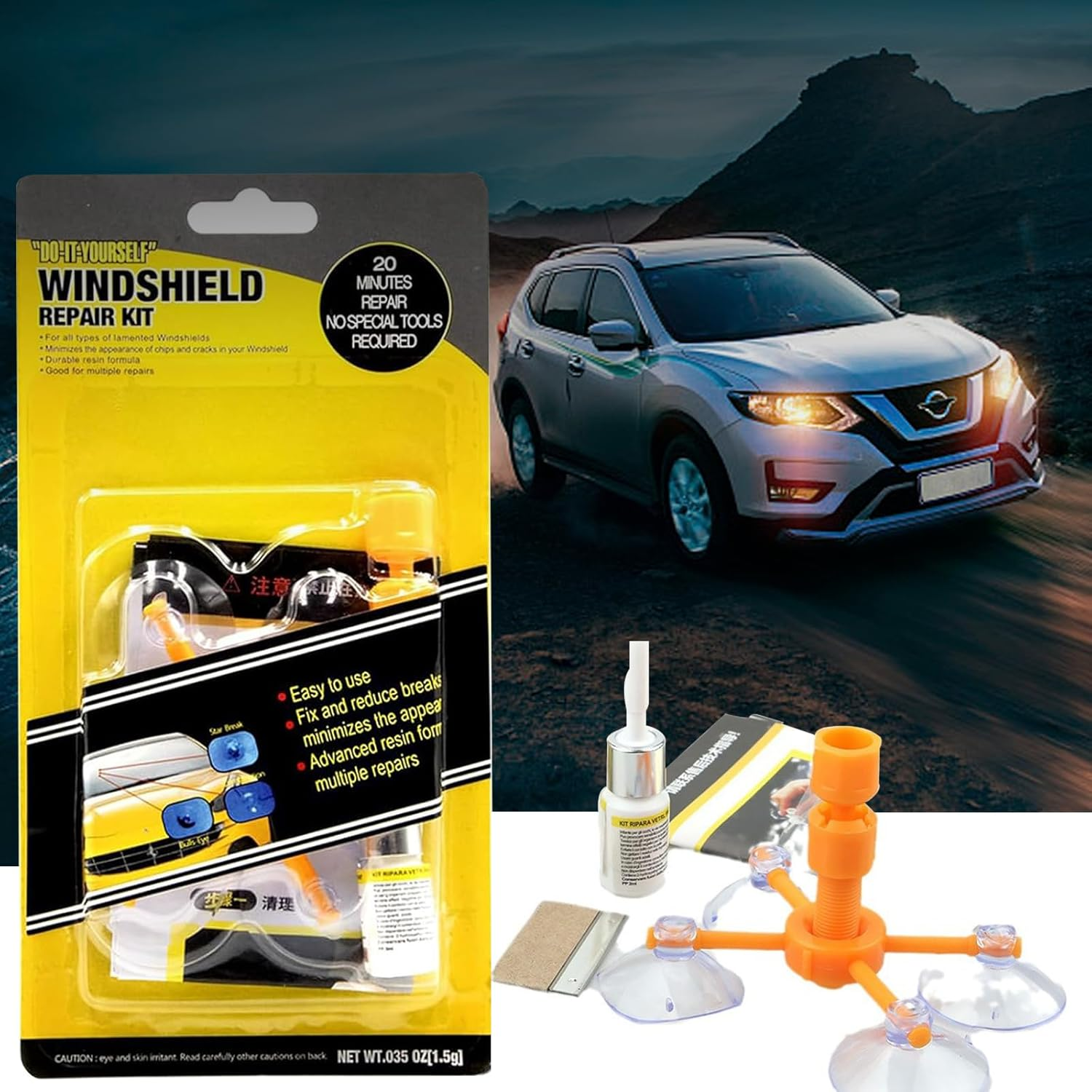 Windscreen Repair Kit, Windshield Repair Kit with Curing Lamp, Suitable for Bull'S Eye, Half-Moon, Cobweb, Star and Long Line Cracks image number 5