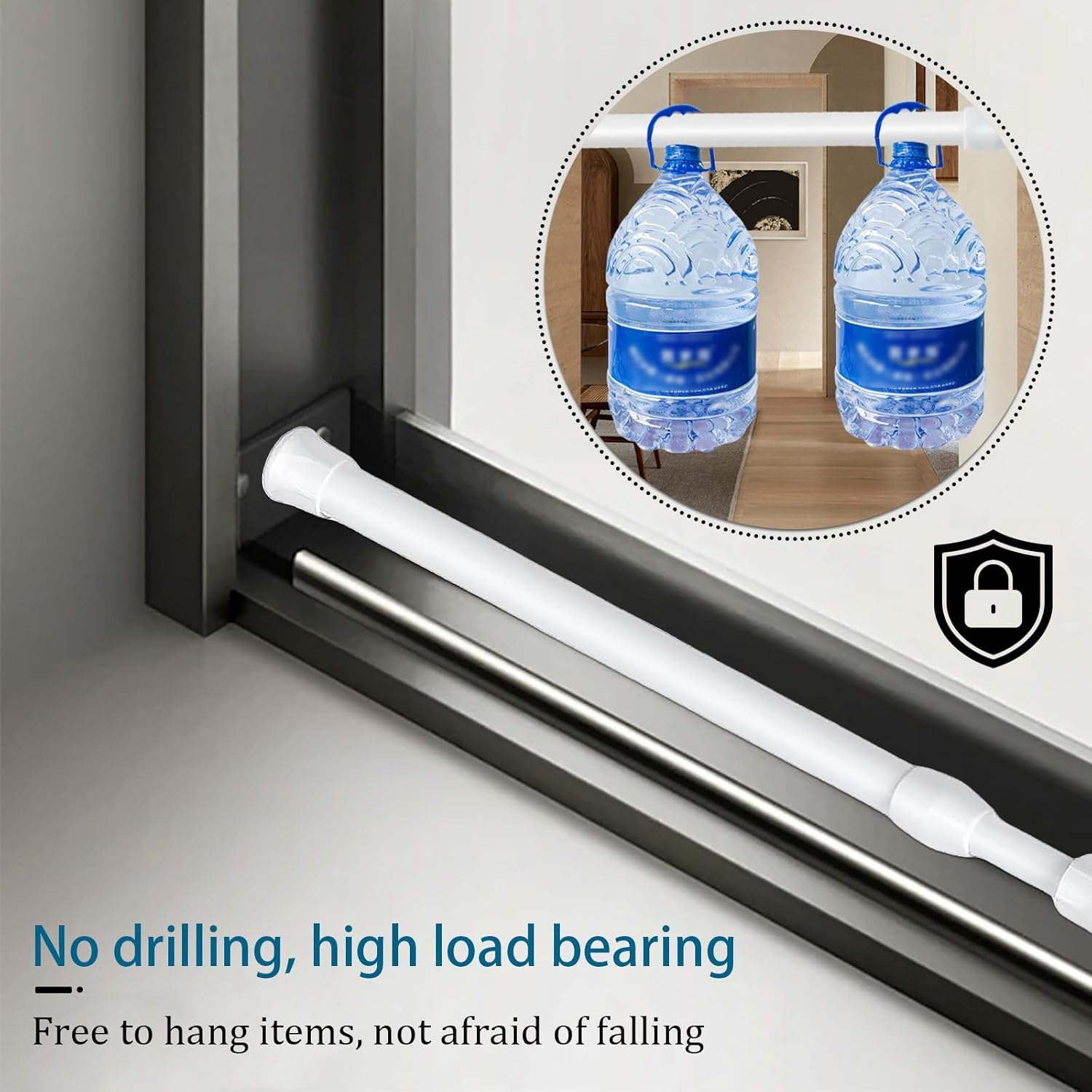 Sgphrzlt Adjustable Sliding Glass Patio Door Security Bar, 40-70Cm Extendable Small Tension Rods, Anti-Slip Window Safety Lock Bars, No Drill Short Curtain Rod, 2 Pack - 2 Pack image number 4