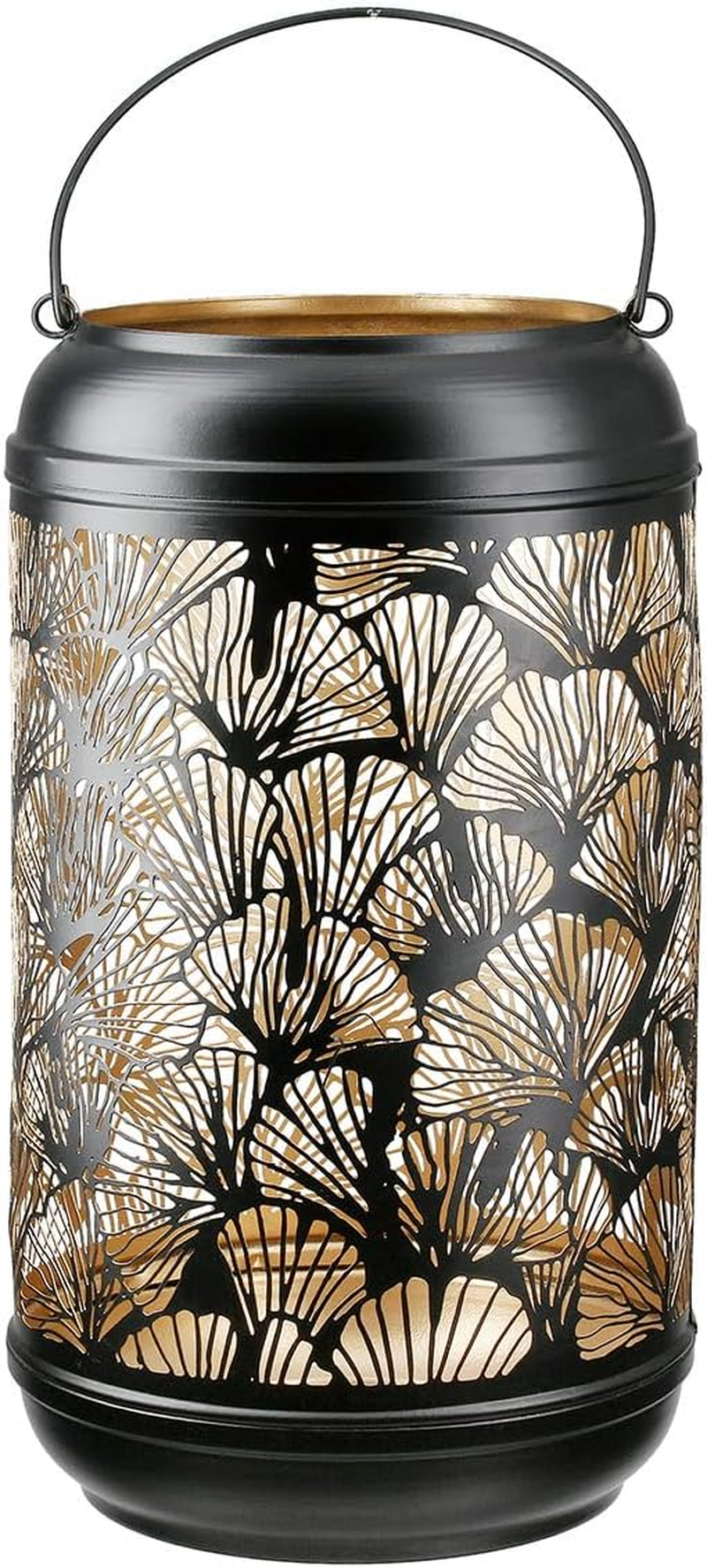 GILDE Ginkgo Lantern Metal &ndash; Matt Black &ndash; Height 36 Cm X Diameter 20 Cm &ndash; Decorative Pattern &ndash; Lantern