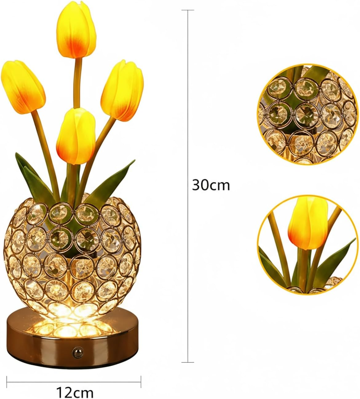 Crystal Tulip Table Lamp, 3 Colors Dimmable Artificial Flowers Light, USB Rechargeable Cordless Lamps, Bedroom Living Room Decoration, Valentine Day, Mothers Day, Christmas Day Gift (Orange Tulip) image number 1