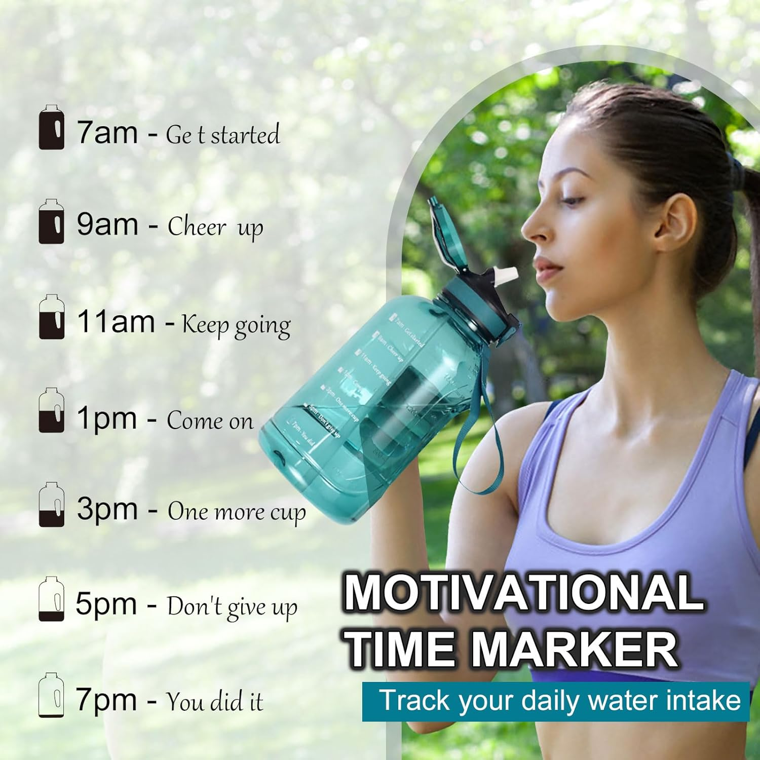 GIFUBOWA Big Water Bottle 2L with Handle BPA Free Large Capacity Goal Drinking Jug for Office Sports Hiking image number 5