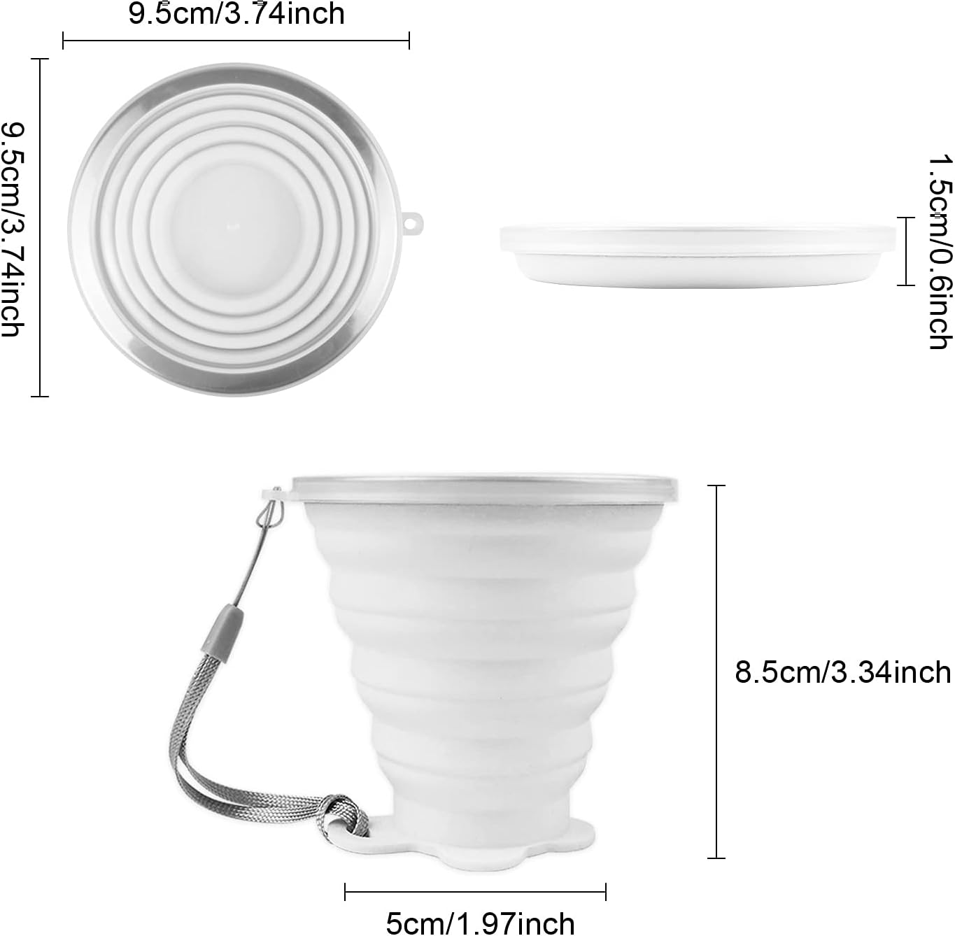 Silicone Foldable Cup, 4 Pack BPA Free Collapsible Travel Mugs, Folding Silicone Cups with Plastic Sealing Lid, Reusable Portable Cup Set for Picnic, Camping, Outdoor Hiking Travel (Translucent)