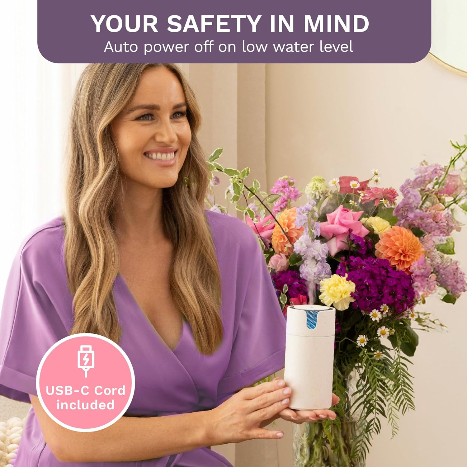 Aroma Recharge Cordless Diffuser - Portable Aromatherapy Diffuser with 70 Ml Water Capacity, 3 Hour USB Charge | Relaxation Anywhere, Improves Sleep, Mood and Focus - Ultrasonic 5-In-1 Technology - White Stone image number 2