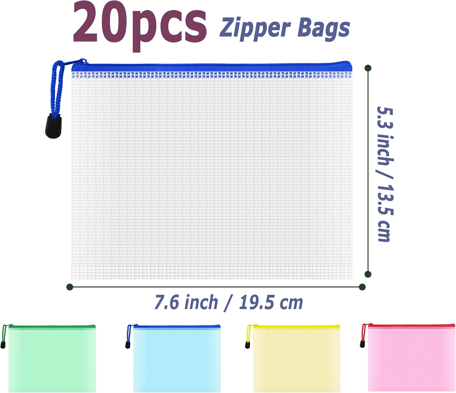 AUSTARK 20Pcs Mesh Zipper Pouch Bags, Multipurpose Waterproof Organization Storage Bag for Office School Home Travel (B6 Size 7.6''X5.3'', Multicolored) image number 5